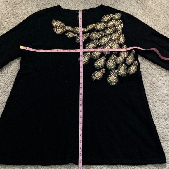 Alfani Black and Gold Peacock Feather Long Sleeve Top Medium - Picture 6 of 8